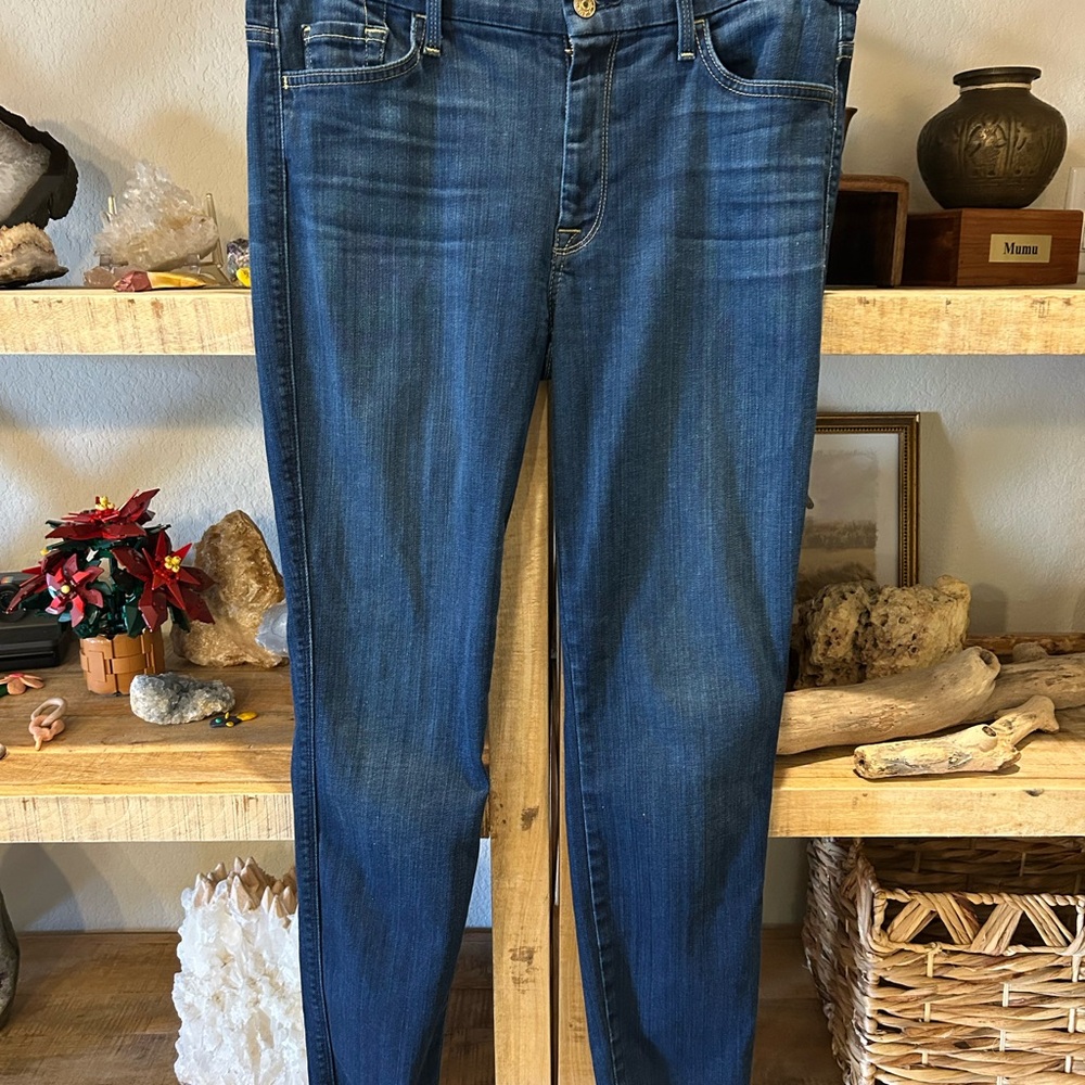7 For All Mankind Blue Skinny Jeans,Classic Indigo Wash High Waist skinny ankle.